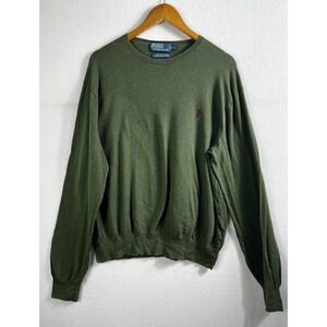 VTG Polo Ralph Lauren Mens Sweater XL Green Pima Cotton Crewneck Knit